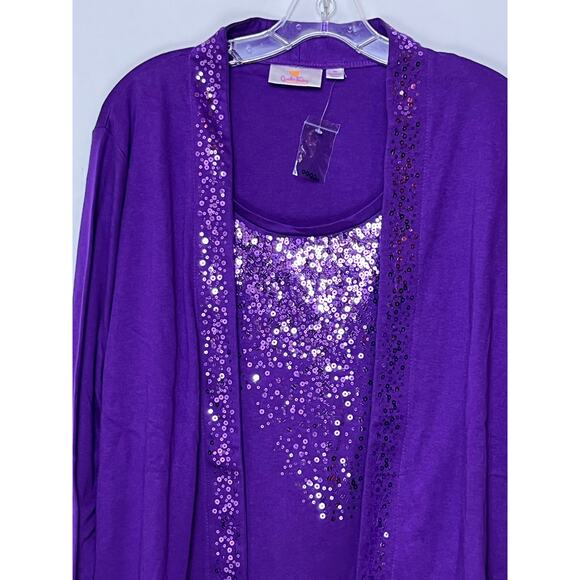 NWOT Quacker Factory Women’s 1X Purple Long Sleeve Open Front Cardigan Tank Set - Picture 7 of 7